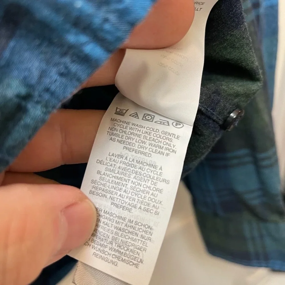 J.Crew Men's Medium Madras‎ Plaid Button Down Shirt Preppy Cotton Blue & Green
